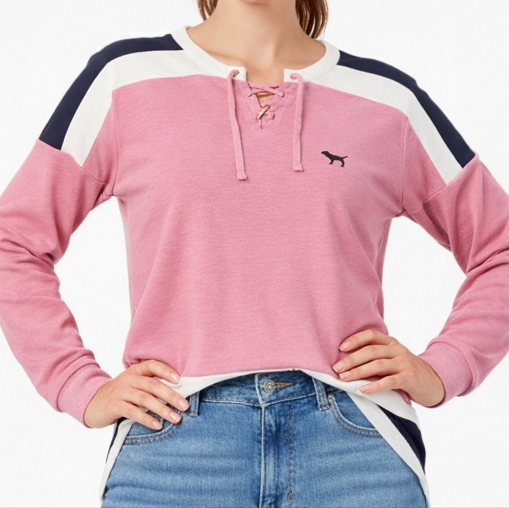 PINK Victoria’s Secret Lace Up Colorblock Long Sleeve LOVE PINK Top S